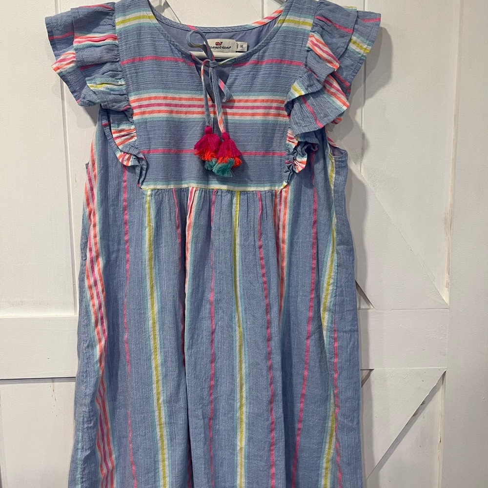 Vineyard Vines Blue and White Ruffled Smocked Sundress